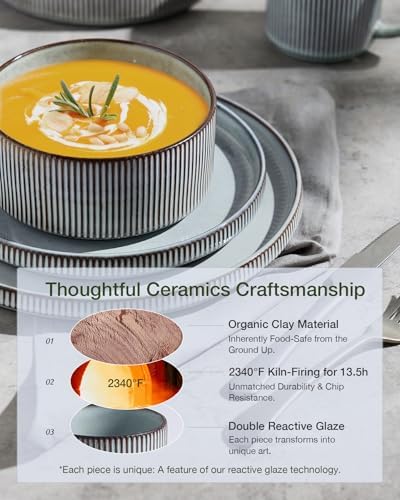 Famiware Star Stoneware Dinnerware Sets with Pasta Bowls, 24pc Dishes for 6 - Image 5