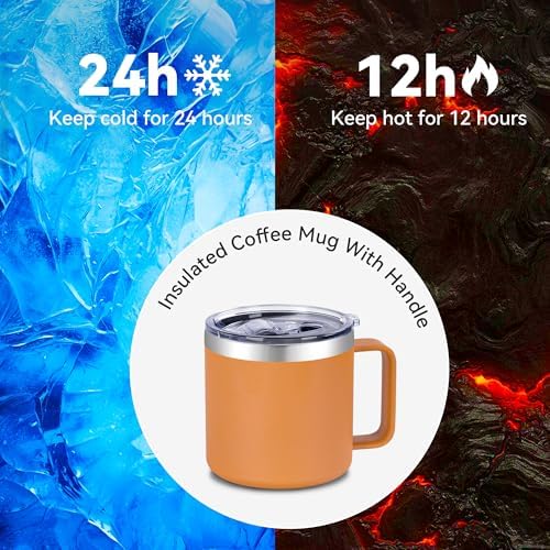 VEGOND 14 oz Insulated Coffee Mug Bulk with Handle, Stainless Steel Travel Coffee Mug with Lid, Double Wall Vacuum Metal Coffee Cup, Coffee Tumbler Powder Coated, Orange 4 Pack - Image 5