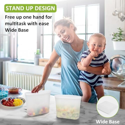 Reusable Food Storage Bags Half-Gallon, 4 Pack 100% Silicone Food Storage Bags Stand-Up Wide-Mouth Zip-Lock for Large Items, 67 fl.oz/2000 ml, Freezer Microwave Oven Dishwasher Safe, Translucent - Image 5