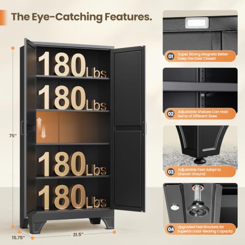 Yizosh 75" H Tall Metal Kitchen Pantry Storage Cabinets Cupboard - Image 3