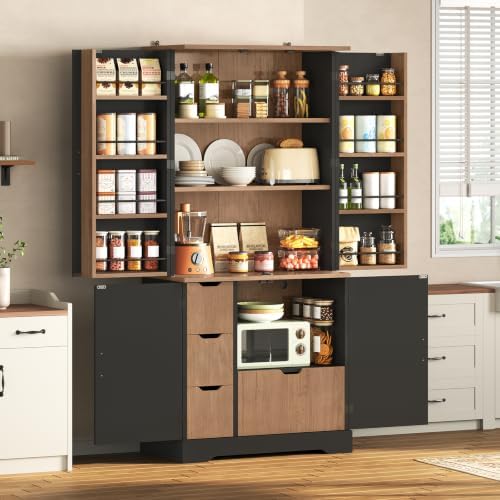 Itaar 70.9" Kitchen Pantry Cabinet,6 Door Shelves and 4 Drawers, Black by Itaar