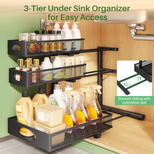 Kitstorack Under Sink Organizer 3-Tier Slide Out Drawer 2-Pack Black - Image 4