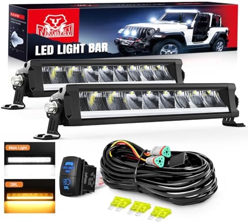 Nilight LED Light Bar with Amber DRL 2 PCS 45 W 12.2 Inch Single RowLights by Nilight