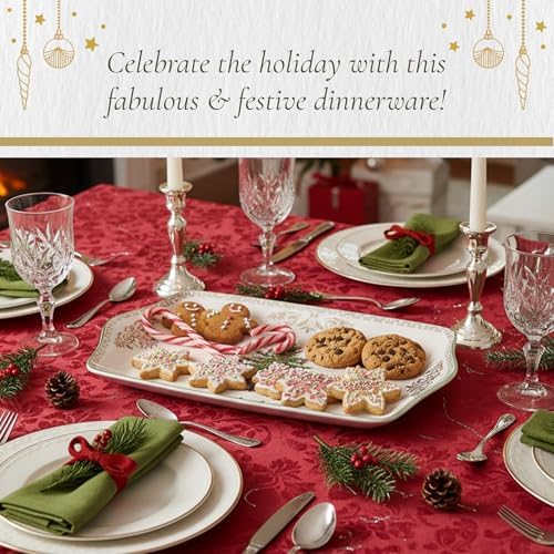 Spode Christmas Tree Gold Dessert Tray - 12" Fine Porcelain Festive Serving Platter with Red Ribbons, Holiday Collectible Dish for Entertaining & Desserts - Winter Holiday Serveware Gift - Image 5