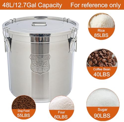 DYNAMI 12.7Gal 304 Stainless Steel Rice Storage Container 40-90Lbs - Image 3