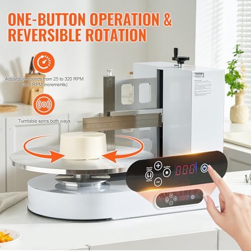 VEVOR Cake Decorating Machine, Cake Cream Spreading Coating Smearing Machine, Low Noise Cake Frosting Machine, Turntable with Adjustable Scraper, for 4" to 16" Cake, 25-320RPM Rotating Speed, White - Image 3