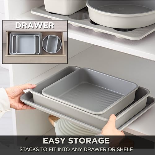 Country Kitchen Nonstick Stackable Bakeware Set - Durable, Easy Release Baking Set, Cream, 6 Pcs - Image 7