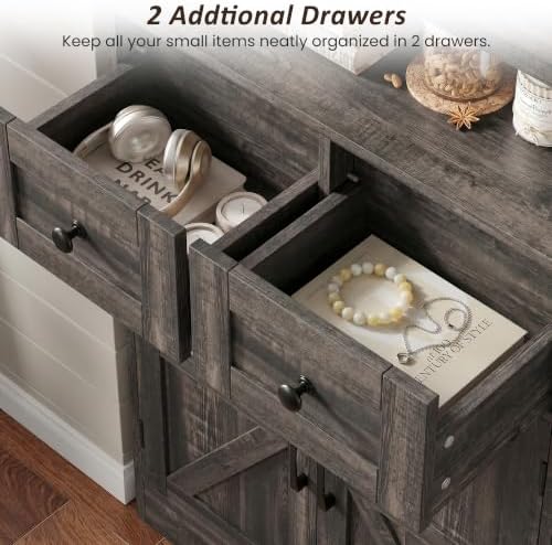 Farmhouse Storage Cabinet Set of 2, Small Kitchen Pantry Coffee Bar Cabinet - Image 5