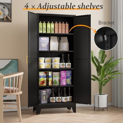 Black Pantry Storage Cabinet, 71" Metal Kitchen Pantry Storage - Image 3