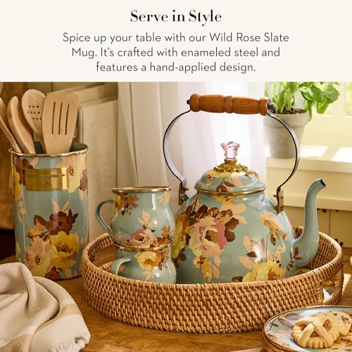MACKENZIE-CHILDS Enamel Mug, 16 Ounces, Wild Rose Slate - Image 2