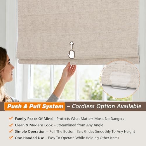 Aimnid Cordless Linen Roman Shades for Windows, Blackout Light Filtering Roman Blinds, Custom Washable Fabric Roman Window Shades for Windows, French Doors, Kitchens, Pure Linen - Image 3