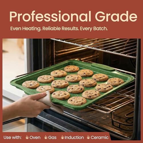 BAKKEN Kitchen Baking Pan Set - Nonstick Green Marble Coating, Carbon Steel Bakeware Sets with Green Silicone Handles, Kitchen Essentials, PFOA, PFOS, PTFE Free, Oven Safe (Up To 450° F), Set of 18 - Image 3