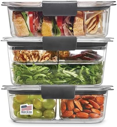 Rubbermaid Brilliance BPA-Free 3 Set Food Storage Containers with Lids, Removable Trays, Airtight, Leak-Proof, Ideal for Meal Prep, Lunch, and Leftovers by Rubbermaid