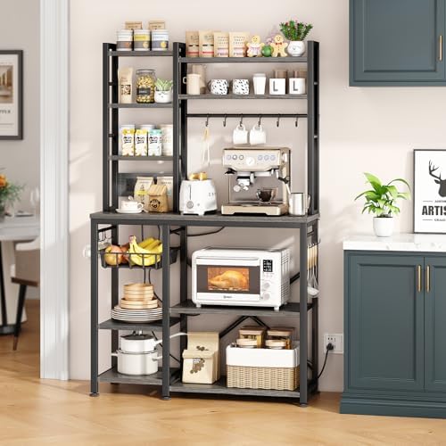 SNTD 6-Tier Bakers Rack with Power Outlets, 36 x 14.6 x 72 in, Rustic Grey - Image 2