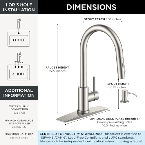 FORIOUS Pull Down Kitchen Faucet with Soap Dispenser, Stainless Steel - Image 2