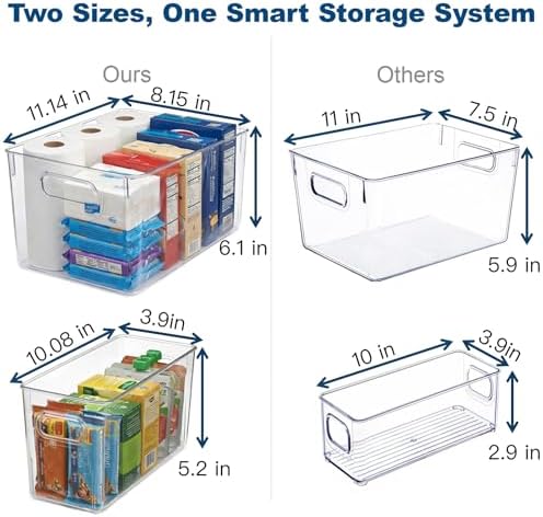 MOONEDGE 10 Pack Clear Plastic Storage Organizer Bins, 4 Large & 6 Narrow - Image 4