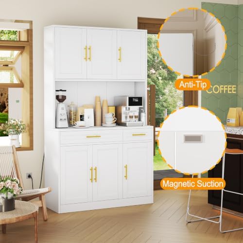 71 Sideboard Buffet Cabinet, Metal Kitchen Coffee Bar Cabinet White - Image 4