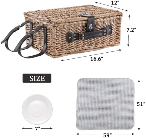 Picnic Basket for 4 with Waterproof Blanket,Black & White Spots - Image 3
