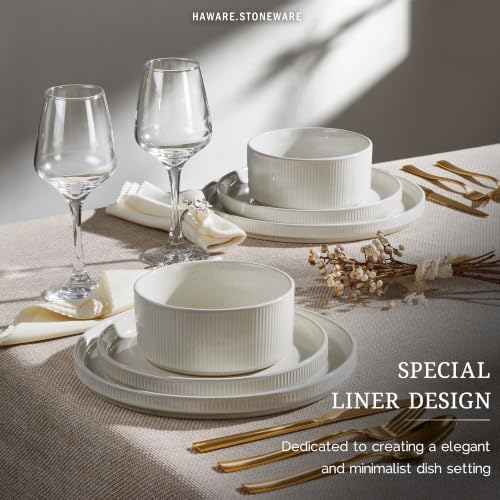 HaWare Dinnerware Sets, Plates and Bowls Set for 6, Speckled Ivory White - Image 4