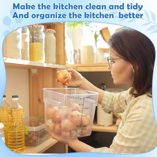 Suclain 2 Pcs Square Food Storage Container Polycarbonate Clear Food Container with Gray Lid Commercial Rice Storage with Gray Graduations for Commercial Kitchen(8 Qt) - Image 6