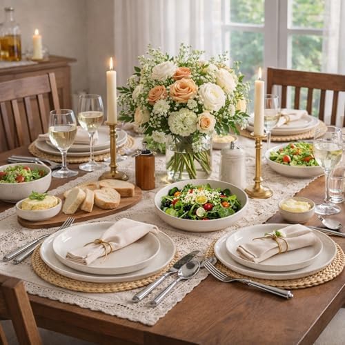 AmorArc Dinnerware Sets for 4, 16 Pieces Ceramic Plates and Bowls Set - Image 7