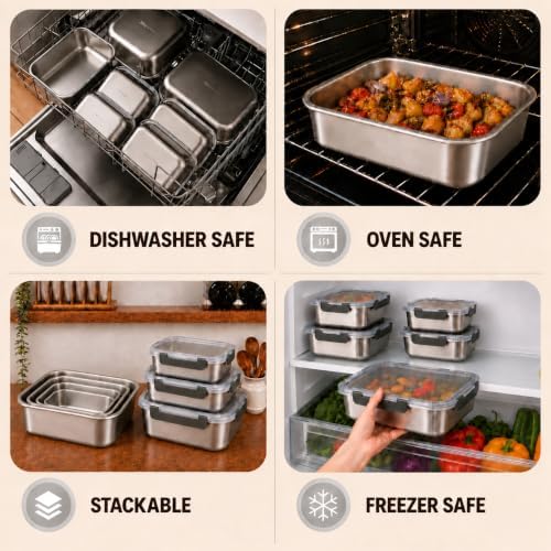 4 PCS Stainless Steel Lunch Box 4-Size Food Storage Containers with Lids - Image 3