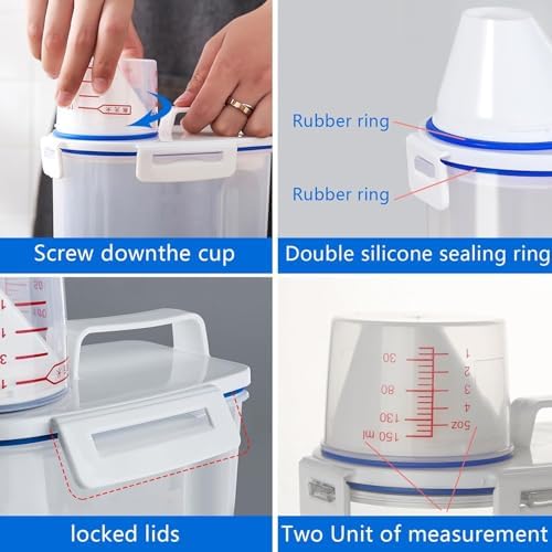5.5 Lbs Rice Airtight Dry Food Storage Container Set of 4, Rice Storage Bin Cereal Containers Dispenser, Thicken Plastic Clear Food Storage Box with Pouring Spout, Measring Cup for Grain, Flour Snacks - Image 3