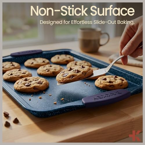 BAKKEN Kitchen Baking Pan Set - Nonstick Coating, Carbon Steel Bakeware Sets with Blue Silicone Handles, Baking Kitchen Essentials, PFOA, PFOS, PTFE Free, Oven Safe Tray (Up To 450° F), Set of 18 - Image 5