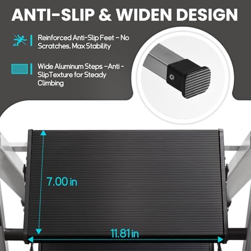 XinSunho 4 Step Ladder Folding Aluminum Stool Retractable Handrail - Image 6