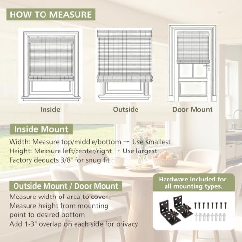 Cordless Bamboo Roman Shades for Indoor Windows, Blackout Woven Wood Blinds - Image 7