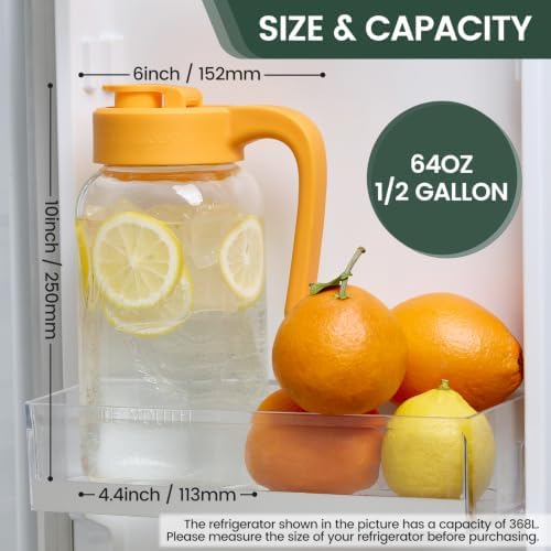 Mason Jar Pitcher, 64 oz (2 quart), Glass Pitcher with Lid - Image 2