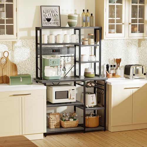 SUPERJARE Large Bakers Rack with Power Outlets, 39.5 Inches Microwave Stand - Image 2