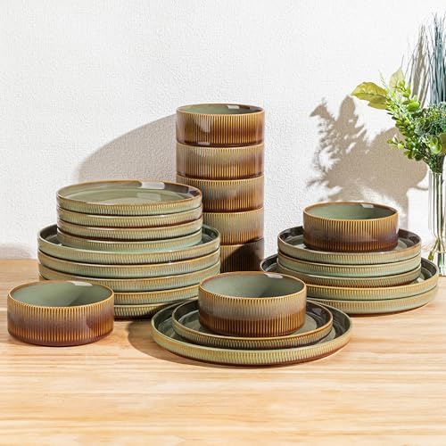 TheTerra Ceramic Dinnerware Set for 8, 24-Piece Plates and Bowls Set by TheTerra