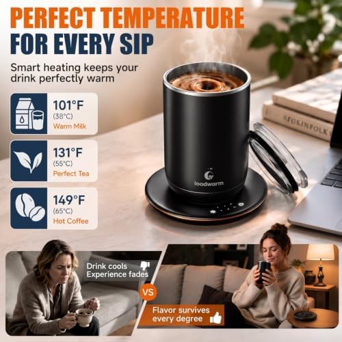 Self Heated Stirring Coffee Mug, 10oz Auto Mixing Cup with Warmer , Black - Image 3