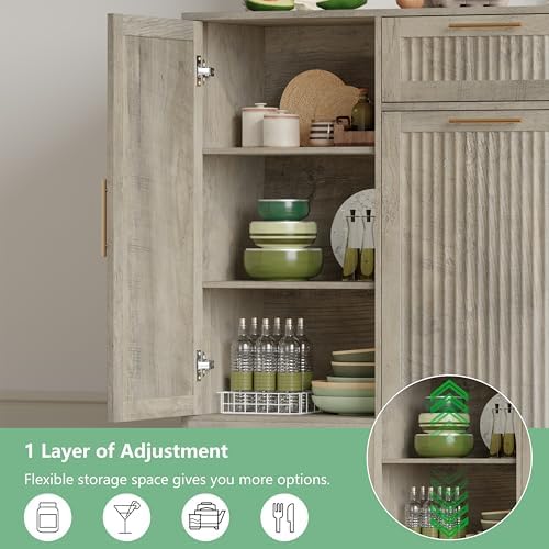 Double 13 Gallon Pull Out Trash Can Cabinet with Storage Cabinet,Wood Grey - Image 5