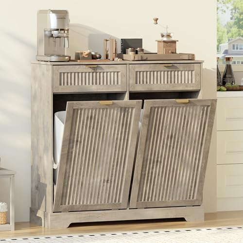 Double 13 Gallon Tilt Out Trash Can Cabinet,Garbage Cabinet with Drawer by JMHDYG