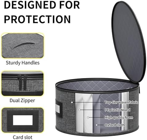 Aokeyee 4-Piece Plate Storage Set, Hard-Shell Dinnerware Organizer, Grey - Image 5