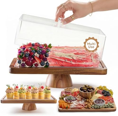 HOMESPHERE Acacia Wood Cake Stand with Lid, 2-in-1 Charcuterie Board, 17x13 by Homesphere