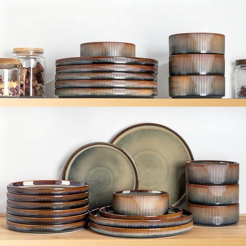 TheTerra Ceramic Dinnerware Set for 4, 12-Piece Plates and Bowls Set - Image 6