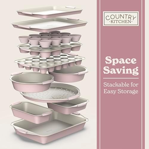 Country Kitchen Nonstick Stackable Bakeware Set - Durable, Easy Release Baking Set- 22 Pc. Includes Silicone Muffin Cups - Image 7