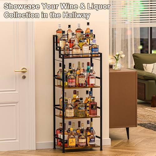 6-Tier Liquor Cabinet for Home Bar, Freestanding Stepped Wine Rack with Open Shelves for Whiskey & Coffee Syrup Storage, Corner Display Stand for Alcohol Bottle, Bar Cart Style for Living Room Kitchen - Image 6