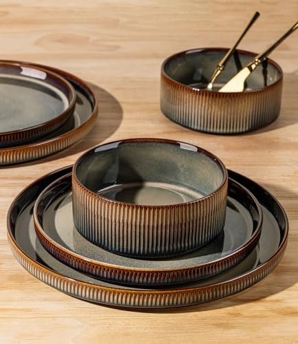 TheTerra Ceramic Dinnerware Set for 4, 12-Piece Plates and Bowls Set - Image 4