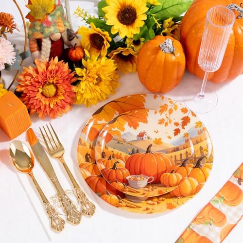 60PCS Thanksgiving Plastic Plates - Heavy Duty Fall Plastic Plates - Pumpkin Disposable Plates Include 30 Dinner & 30 Dessert Plate for Friendsgiving Party Holiday - Image 7