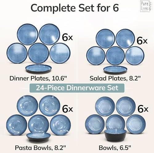 24 Piece Stoneware Dinnerware Set for 6, Handcrafted Plates and Bowls Set - Image 6