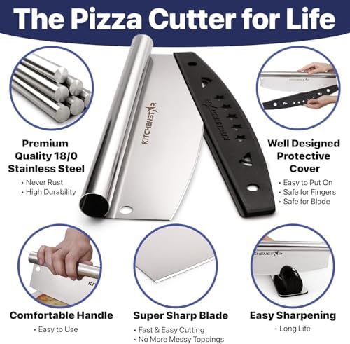 14-Inch Pizza Cutter Rocker Blade, 304 Stainless Steel Slicer Knife, Silver - Image 3