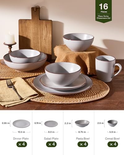Famiware Venus Stoneware Dinnerware Sets with Pasta Bowls, Dishes Set for 4 - Image 5