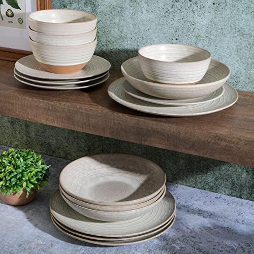 Gibson Elite 16 Piece Dreamweaver Double Bowl Terracotta Reactive Dinnerware Set - Sand Cream, Service for 4 (16pcs) - Image 5