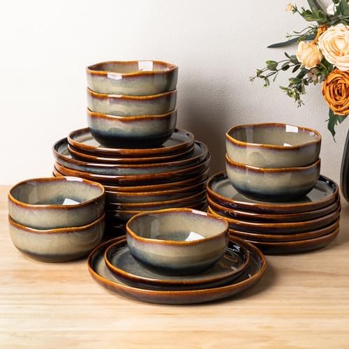 TheTerra Ceramic Dinnerware Set for 8, 24-Piece Plates and Bowls Set by TheTerra