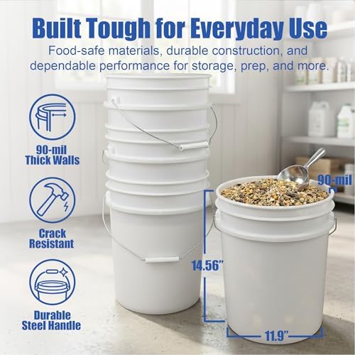 ePackageSupply 5 Gallon Bucket - Food Grade w/Lid BPA-Free,1 Pack -Natural - Image 4