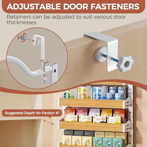 8-Tier Pantry Door Organizer, Over the Door Pantry Organizer with Wooden Adjustable Baskets, 2 IN 1 Spice Rack Wall Mount or Door Organizer, Door Spice Rack for Pantry（72.6×17.1×5.1in,White) - Image 3